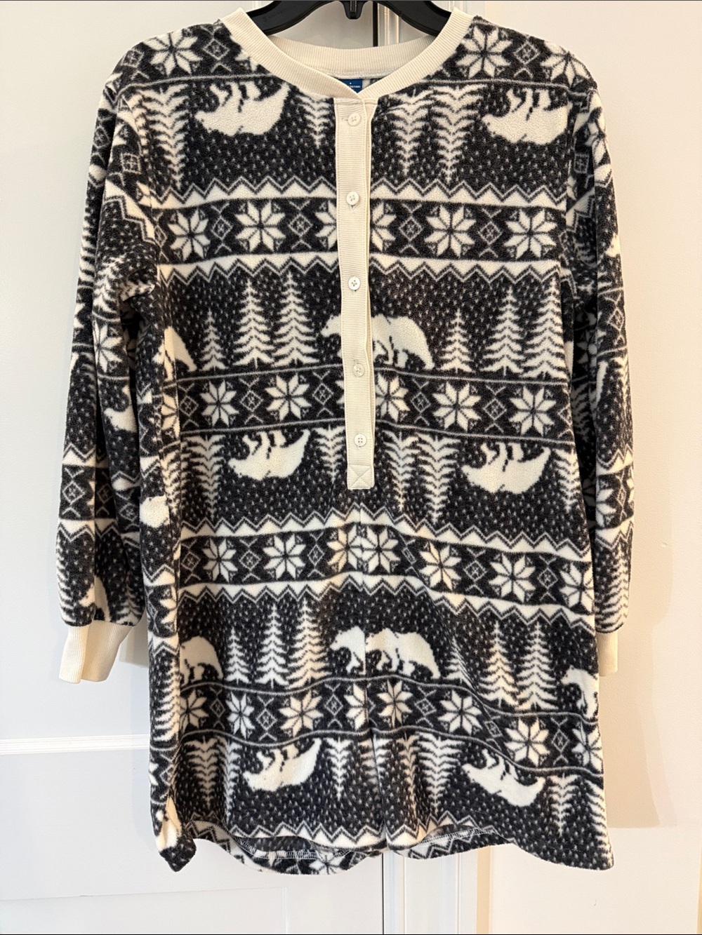 Old Navy Black & White Zip-Up Fleece Romper with Polar Bear Motif